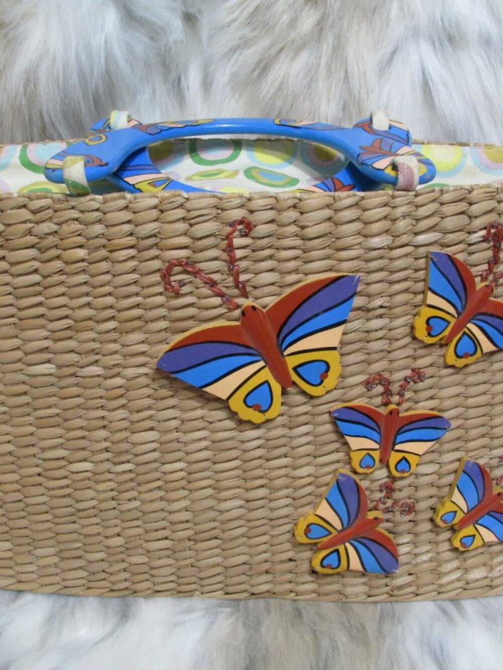 P2959-Woven Vintage Emma Rose Butterflies Tote